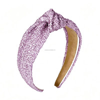 Headband simpul hiasan permen Natal warna pink tua, headband simpul hiasan permen Natal warna biru