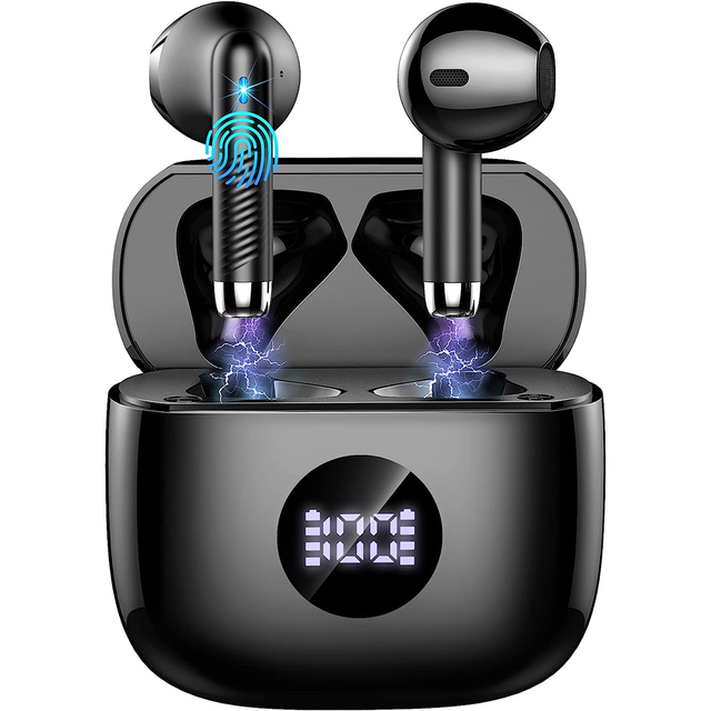 Wireless Earbuds Ear Buds LED Power Display Headphones Bass Stereo In-Ear Noise Cancelling Mic with Mini Case Professional
