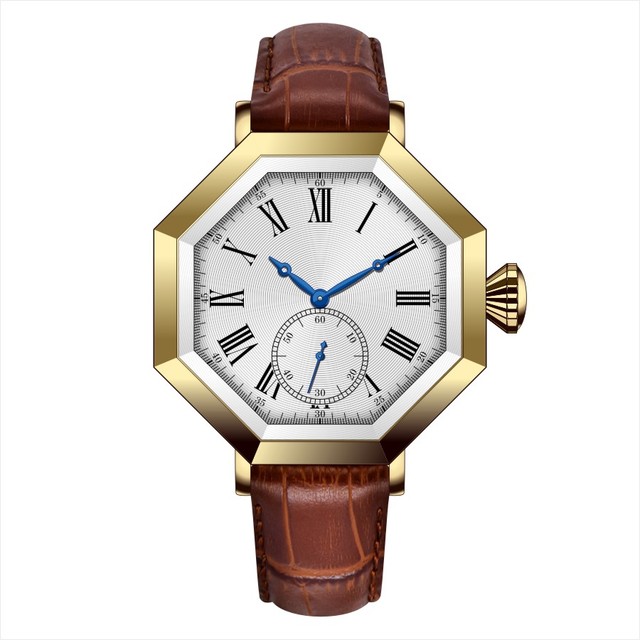 Vintage Octagonal Shaped Men's Watch Quartz Contracted Personality Leather Watch