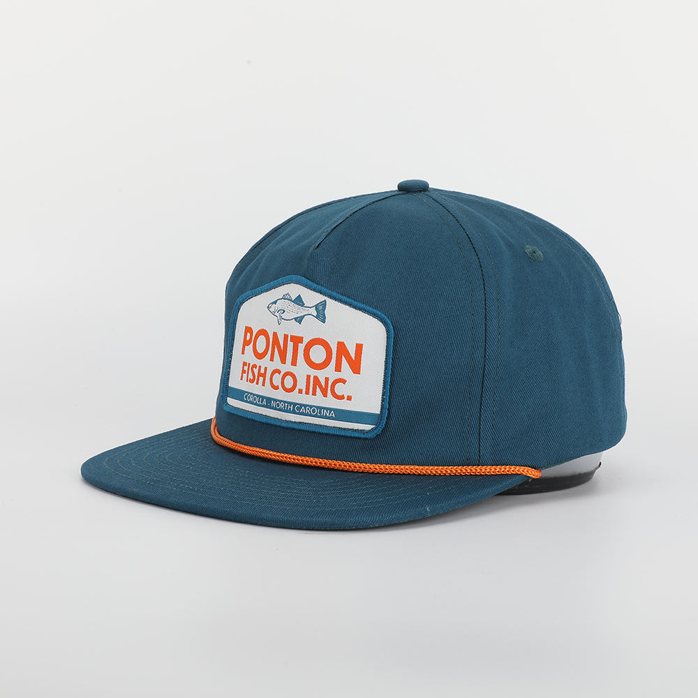 BSCI оптовая продажа, Мужская Высококачественная синяя хлопковая веревочная шляпа на заказ с 5 панелями, бейсболка с плоскими купюрами из нетканого материала с логотипом