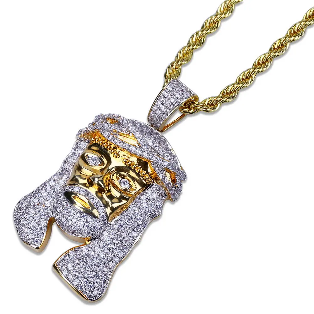 Wholesale Hiphop custom rhinestone Diamond Pendant Jewelry gold plated rope chain moissanite jesus pendant chain necklace