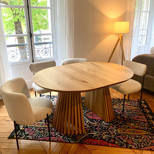 Mesa de <span class=keywords><strong>Comedor</strong></span> de Lujo Moderna de Madera Maciza, Mesa de <span class=keywords><strong>Comedor</strong></span> Redonda <span class=keywords><strong>Extensible</strong></span> Ovalada para 6 a 8 Personas, <span class=keywords><strong>4</strong></span> <span class=keywords><strong>Sillas</strong></span> - Product Image 4