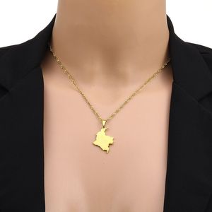 SC Offre Spéciale – collier ras du cou élégant en acier inoxydable, pendentif carte de la colombie pour femmes et hommes - Product Image 2