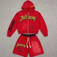 Conjunto de Sudadera con Capucha y Pantalones de Chándal Hip Hop Personalizados al por Mayor, de Algodón 100% de Alto Gramaje, con Bordado de Apliques, Estilo Urbano Holgado