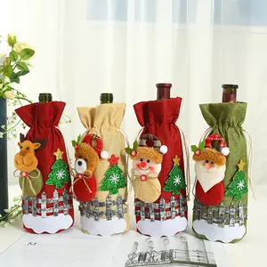 زجاجة شراب عيد الميلاد يغطي حقيبة عطلة سانتا كلوز زجاجة شمبانيا غطاء الأحمر عيد ميلاد سعيد الجدول ديكورات للمنازل