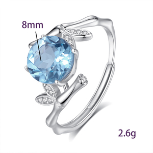 8 Dainty 925 Silver Adjustable Bamboo <b>Finger</b> <b>Rings</b> with 8mm Round Cut Natural Stone High Quality Crystal Casual Jewelry Women - Product Image 6