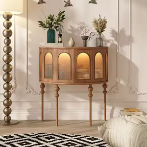 Buffet demi-lune <span class=keywords><strong>vintage</strong></span> en chêne massif - <span class=keywords><strong>Meuble</strong></span> de rangement gain de place pour cuisine, restaurant et salon - Product Image 3