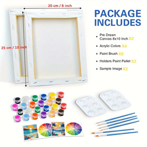 Kit de peinture sur toile pré-dessinée avec cadre, 2 pièces, pour adultes, toile tendue, paysage, cadeau DIY - Product Image 2