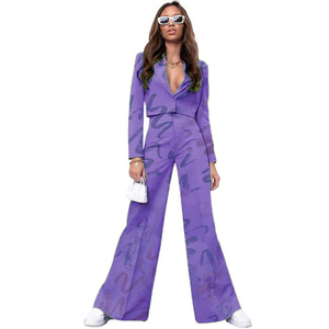 Solid Color Short Long Sleeve High Waisted Wide Leg Pants Women's Suit 2 Piece <b>Set</b> Fashion - Product Image 5