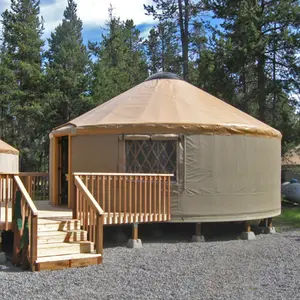 خيمة بيت مصنوعة من الخشب ومضادة للرياح بتصميم عصري ومنغولي وبجودة عالية للتخييم بسعر رخيص من المصنع