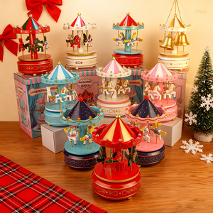 Boîte à <span class=keywords><strong>musique</strong></span> en forme de dôme pour cadeaux de retour pour enfants, boîte à <span class=keywords><strong>musique</strong></span> carrousel, vente en gros, logo personnalisé pour les cadeaux de fête - Product Image 4