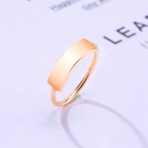 Fashion Jewelry Custom logo Gold Plated bar <b>Rings</b> Stainless Steel <b>Blank</b> Signet <b>Ring</b> for Women - Product Image 3