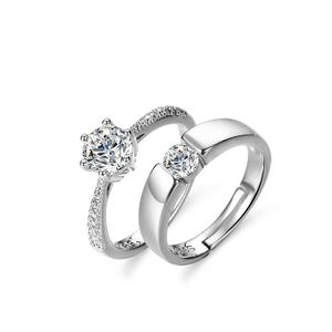 Luxury Silver Plated Diamond <b>Adjustable</b> <b>Ring</b> Men's Women's Customized Wedding Promise Wholesale Personalized Engaved Custom - Product Image 1