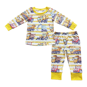 SWOMOG-BLPO103 어린이 캐주얼 긴팔 파자마 세트 화이트 트럭 여름/가을 겨울 남아 여아 옷 3세 - Product Image 3