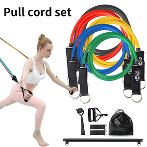 Barre d'entraînement de musculation réglable Tube de bande de résistance de fitness d'exercice en caoutchouc Corde de traction élastique avec barre d'entraînement - Product Image 2