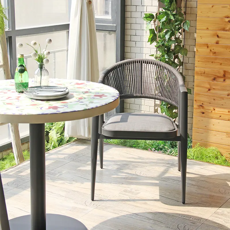 CDG Garden Rotin Extérieur Intérieur Chaise de salle à manger en aluminium Meubles de restaurant en corde tissée