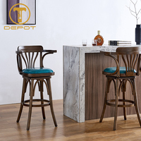 Nouvelle Chaise de Bar Pivotante en Bois avec Accoudoirs pour Îlot de Cuisine, Mobilier de Restaurant et d'Hôtel au Design Moderne