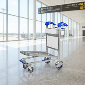 Airport <b>Cart</b> with Seat and Advertising Panel Stainless Steel Construction 300kg Capacity 4 <b>Wheels</b> - Product Image 1