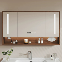 Armoire de toilette murale style Mid-Century couleur noyer avec miroir intelligent anti-buée et éclairage LED personnalisable