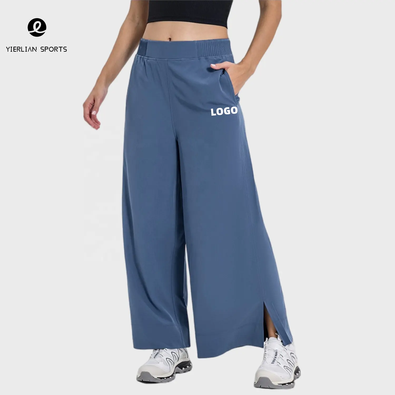 Amazon 2024 Luxtre Luxtre glice Cool tessuto di protezione solare da donna svasato svasato alto Crop slide Yoga pantaloni con tasca per le donne