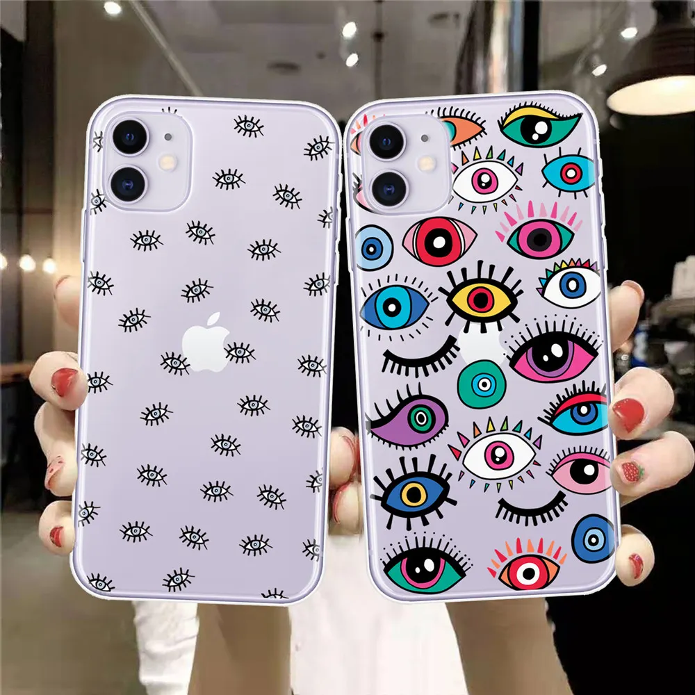 Lucky Eye Blue Evil Eye Print Clear Phone Case For iPhone SE 2020 11 Pro XR X XS MAX 7 8 6 Plus TPU Soft Silicone Back Cover Bag