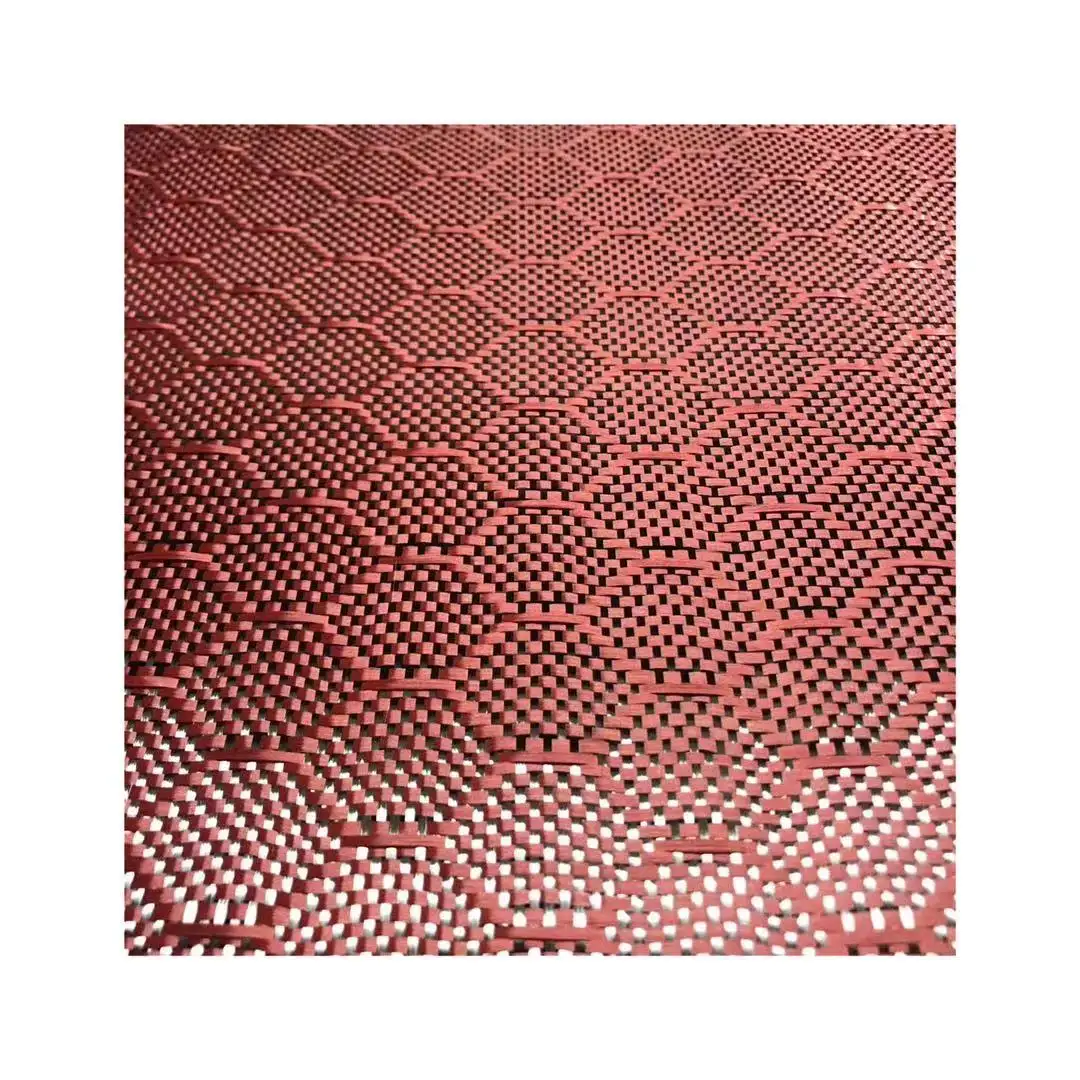 赤と黒のカーボンファイバーハニーコーム織り六角形カーボンケブラー繊維生地