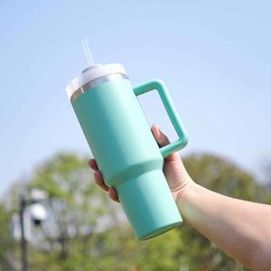 Light Blue Stainless Steel Tumbler With <b>Straw</b> Double Wall Vacuum Insulated Handle Outdoor Travel <b>Cup</b> - Product Image 6