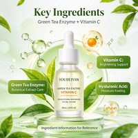 Sérum Éclaircissant Visage Antioxydant Anti-Taches OEM en Gros à Base de Thé Vert Liquide Végétalien, Acide Hyaluronique, Vitamine C et Niacinamide