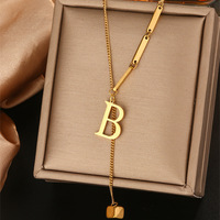 Nuevo Collar de Cadena de Bambú con Borla de Acero Inoxidable, Minimalista, para Mujer, con Diseño de 26 Letras, Sin Decoloración