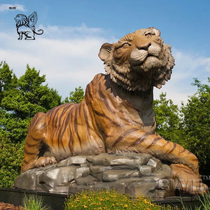 BLVE 수제 주조 실물 크기 골동품 황동 구리 야외 정원 동물 조각 청동 포효 호랑이 동상 - Product Image 2