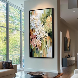 <span class=keywords><strong>Peinture</strong></span> florale texturée, Art abstrait de fleurs blanches en impasto, Décoration vert sauge et rose blush, Grande <span class=keywords><strong>peinture</strong></span> à l'huile moderne au <span class=keywords><strong>couteau</strong></span> - Product Image 4