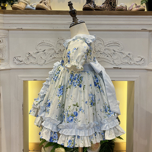Vestito Estivo a Maniche Corte per Bambine, Abito Principessa con Farfalle e Rete, Lunghezza al Ginocchio, Maniche a Farfalla, Motivi Floreali - Product Image 2