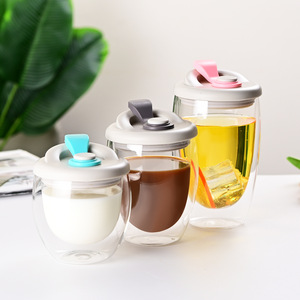 Nouvelle tasse à double paroi en verre 2026 avec couvercle rabattable, anti-fuite, en borosilicate, pour café et thé, idéale pour le bureau et les voyages - Product Image 4