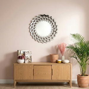 <span class=keywords><strong>Miroir</strong></span> mural géométrique rond effet soleil, cadre biseauté multi-facettes, <span class=keywords><strong>miroir</strong></span> décoratif moderne - Product Image 4