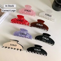 Pinces à cheveux en acrylique noir et blanc avec logo personnalisé, pinces requin classiques de couleur unie, grandes pinces à cheveux pour femmes aux cheveux épais