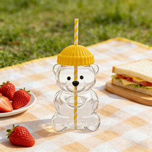 แก้วน้ำคริสต์มาสขายส่งจำนวนมาก แก้วกาแฟน่ารัก รูปหมี การ์ตูน แก้วบอโรซิลิเกตคุณภาพสูง พร้อมฝาซิลิโคนและหลอด - Product Image 1