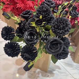 Fleurs artificielles Jinxi, roses noires en soie mélangées, bouquet de décoration de mariage, décoration réaliste pour la maison - Product Image 1