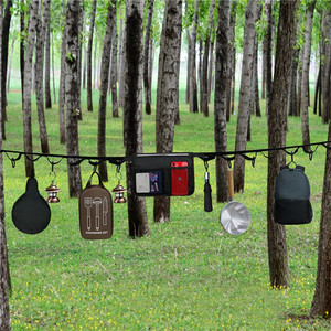 Cuerda para tender ropa para acampar al aire libre, 16 anillas, polipropileno negro, 5cm x 15m, con bolsa de almacenamiento, cordón para tienda de campaña, para viajes de picnic - Product Image 1