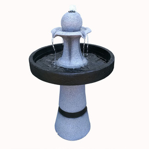 <span class=keywords><strong>Fontaine</strong></span> d'eau de jardin sphérique moderne, cascade sur piédestal à 2 niveaux aspect <span class=keywords><strong>pierre</strong></span> avec éclairage LED, bain d'oiseaux extérieur contemporain en résine - Product Image 1