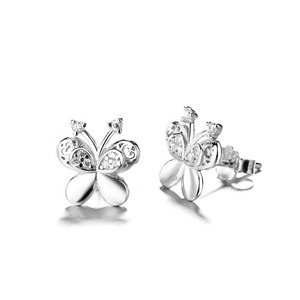Pendientes de tuerca de mariposa bonitos de plata 925 pura, pendientes exóticos hechos a mano, joyería para niñas - Product Image 1