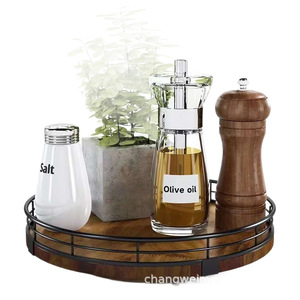 Wooden <b>Rotating</b> Tray Round Kitchen <b>Spice</b> <b>Rack</b> Desktop Storage Organizer Multifunction Varnished Finish - Product Image 1