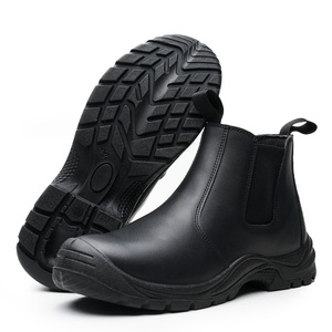 JM008-1 <strong>Waterproof</strong> Steel Toe <strong>Work</strong> Boot No Lace Black , ZG Safety Boot No Lace, Black Smooth Leather Chelsea <strong>Work</strong> Boots Anti-slip - Product Image 3