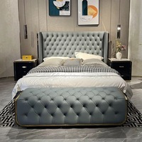 SPARKLE CASA2025 Nouveau lit en bois massif de style italien, luxe léger, cuir véritable, meubles de maison, lit double, chambre à coucher