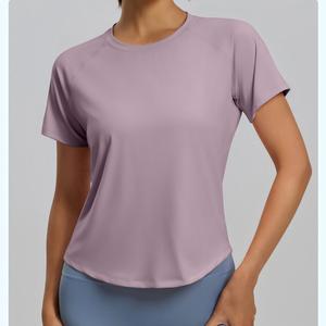 Wholesale Plus Size Women Mesh <b>Back</b> Vent Yoga Shirts Quick Dry Raglan Short Sleeve Breathable Curved Hem Athletic Workout Tops - Product Image 3