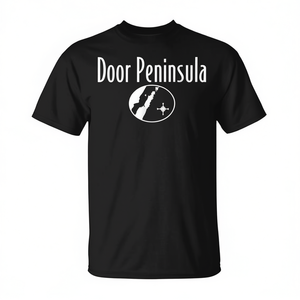 T-shirt Door Peninsula Wisconsin dal design minimalista, nera, taglia unisex per adulti - Product Image 2