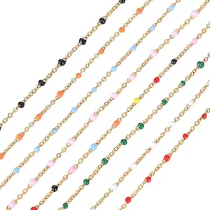 Cuentas de Esmalte de colores, collar de cadena de acero inoxidable chapado en oro, accesorios de pulsera, accesorios de fabricación de joyas DIY