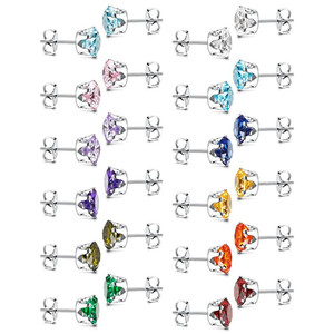 Orecchini a perno mini unisex colorati a sei punte, gioielli classici scintillanti per le orecchie - Product Image 3
