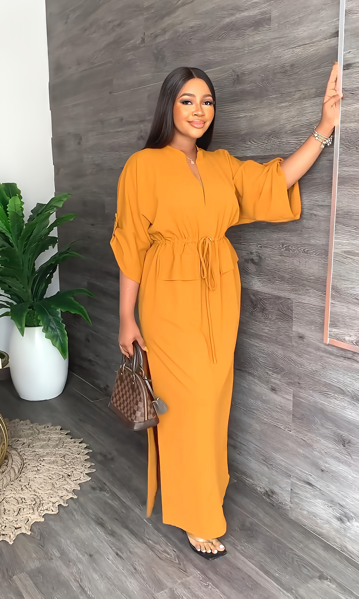 Loose Maxi Dress Short Sleeve Side Slit Casual Office Dresses Lady|  Alibaba.com