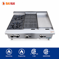 Cuisinière combinée à gaz en acier inoxydable certifiée CE ETL à haute efficacité, avec plaque de cuisson et gril pour restaurants commerciaux