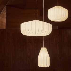 Lustre rond en soie géométrique blanche à LED pour salle à manger - Product Image 1